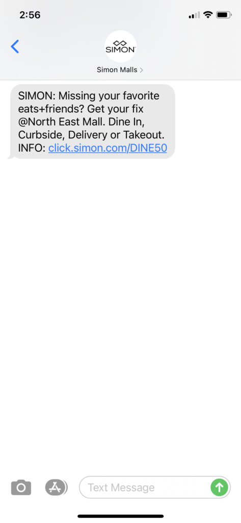 Simon Malls Text Message Marketing Example - 09.17.2020