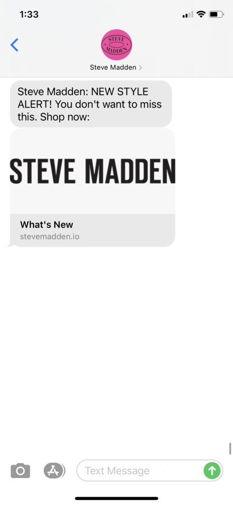 Steve Madden Text Message Marketing Example - 09.18.2020