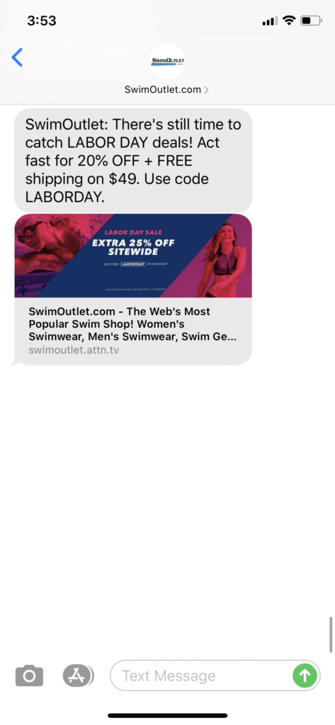 Swim Outlet Text Message Marketing Example - 09.04.2020
