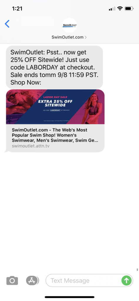 Swim Outlet Text Message Marketing Example - 09.07.2020