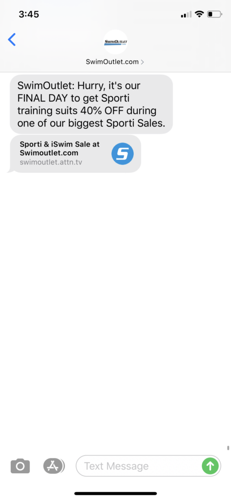 Swim Outlet Text Message Marketing Example - 09.14.2020