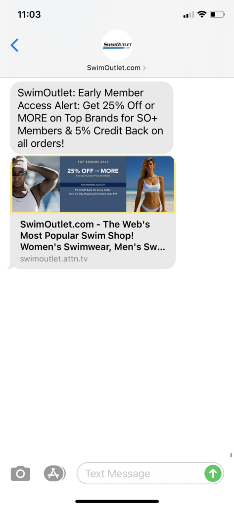 Swim Outlet Text Message Marketing Example - 09.22.2020
