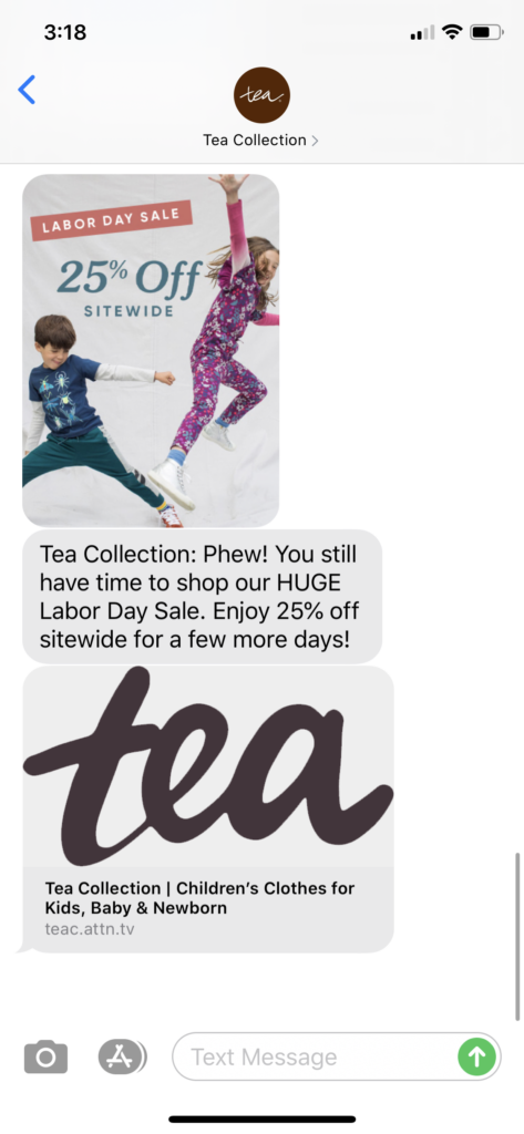 Tea Collection Text Message Marketing Example - 09.06.2020