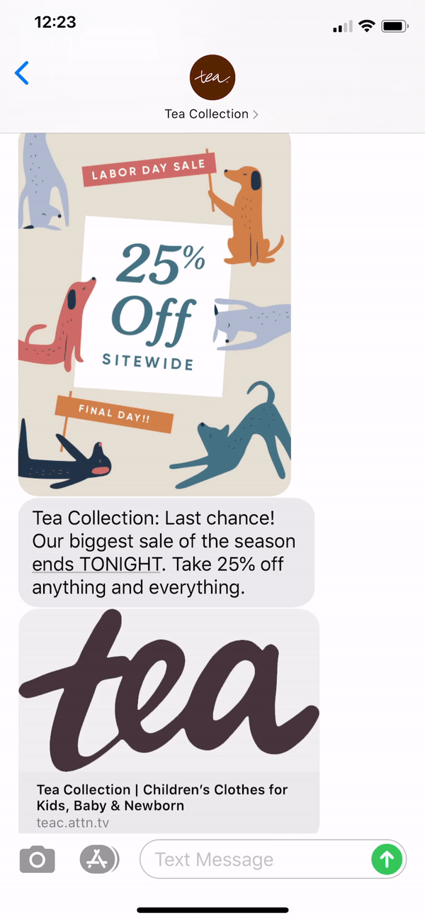 Tea Collection Text Message Marketing Example - 09.08.2020