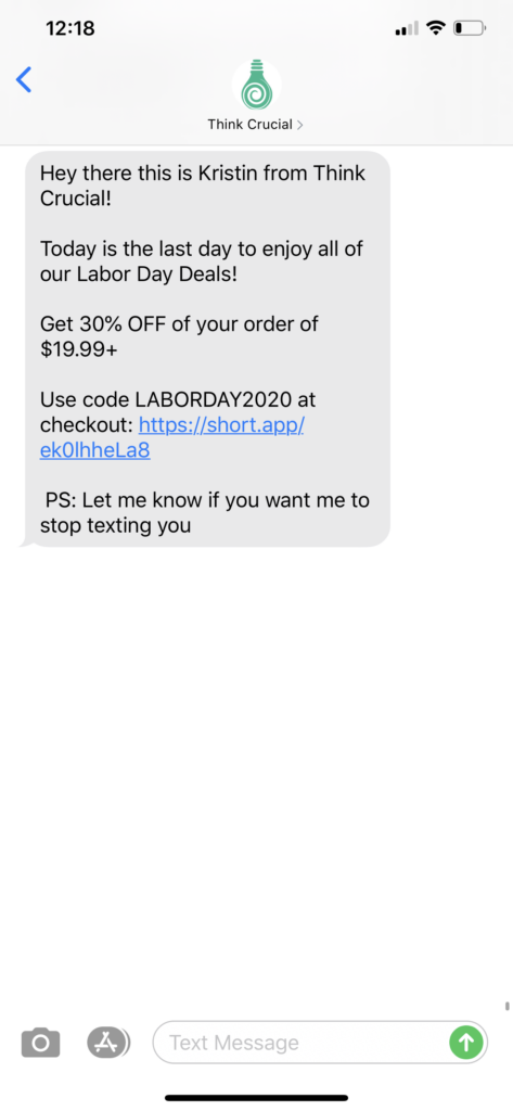 Think Crucial Text Message Marketing Example - 09.07.2020