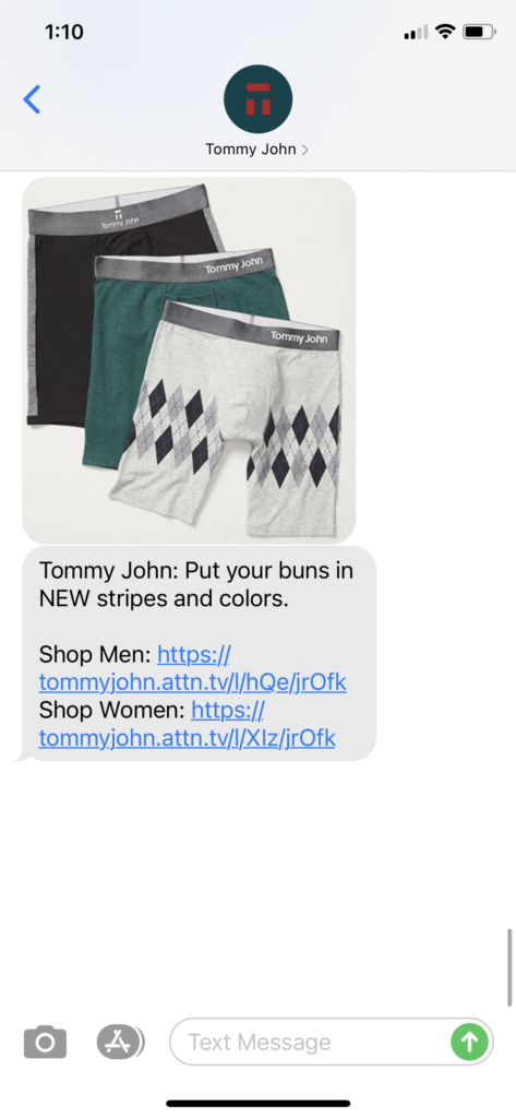 Tommy John Text Message Marketing Example - 09.19.2020