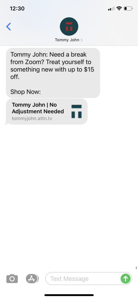 Tommy John Text Message Marketing Example - 09.22.2020