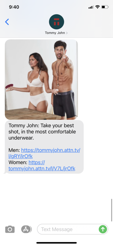 Tommy John Text Message Marketing Example - 09.27.2020