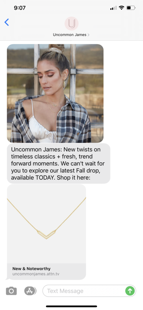 Uncommon James Text Message Marketing Example - 08.31.2020