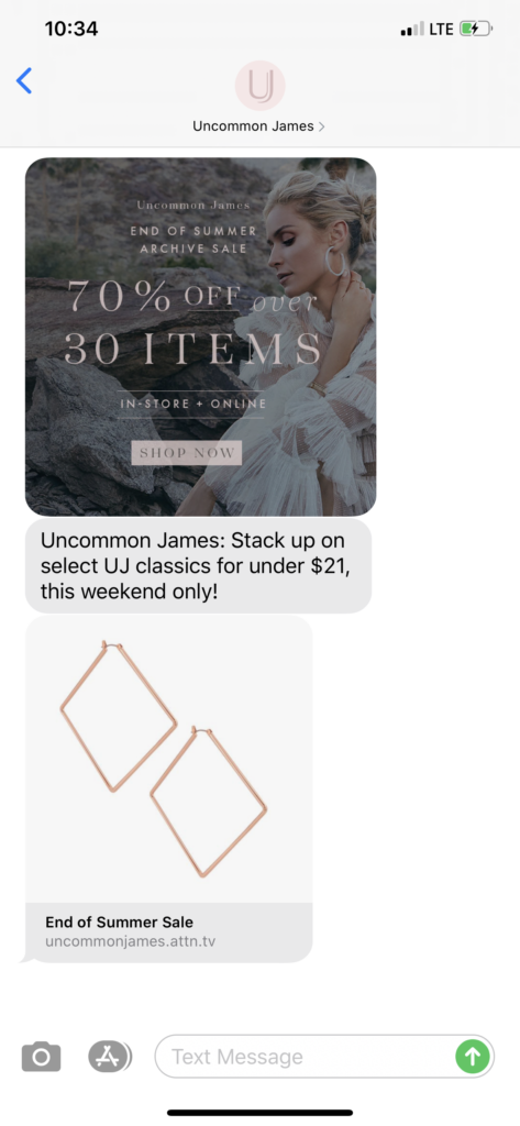 Uncommon James Text Message Marketing Example - 09.03.2020