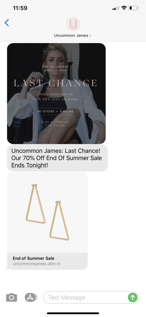 Uncommon James Text Message Marketing Example - 09.07.2020