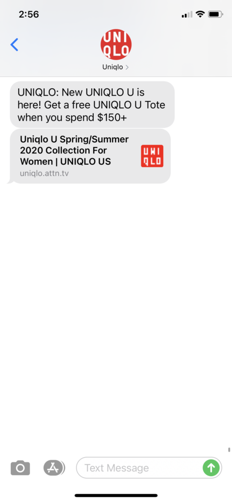 Uniqlo Text Message Marketing Example - 09.17.2020