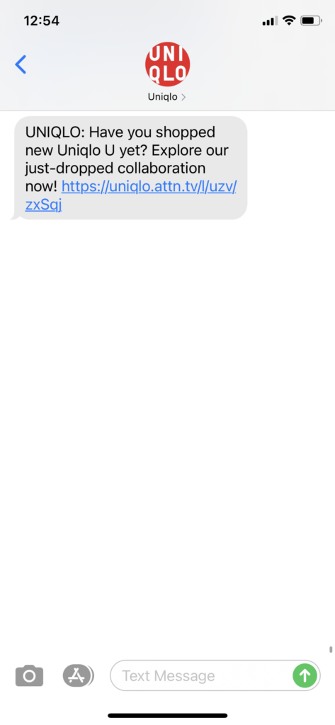 Uniqlo Text Message Marketing Example - 09.20.2020