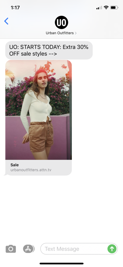 Urban Outfitters Text Message Marketing Example - 09.03.2020