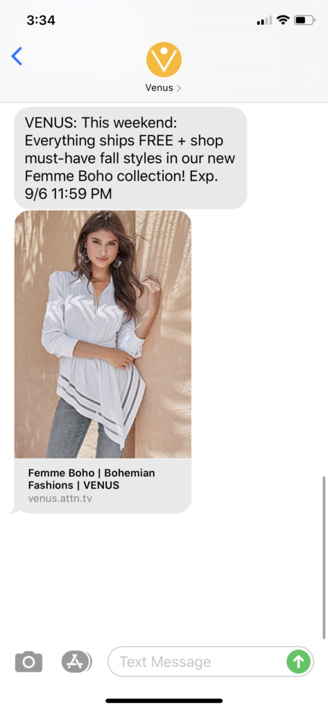 Venus Text Message Marketing Example - 09.05.2020