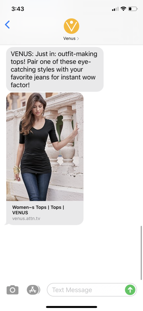 Venus Text Message Marketing Example - 09.14.2020