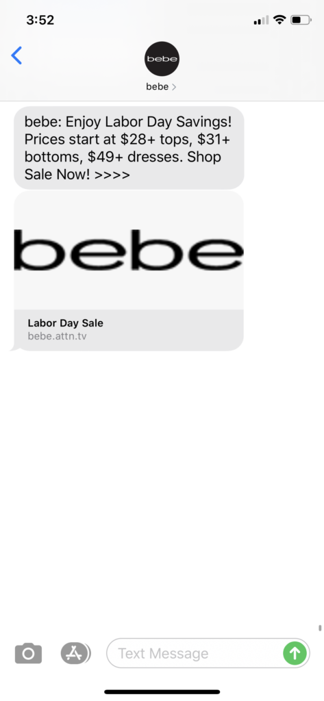 bebe Text Message Marketing Example - 09.04.2020