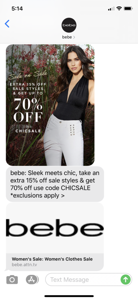 bebe Text Message Marketing Example - 09.09.2020