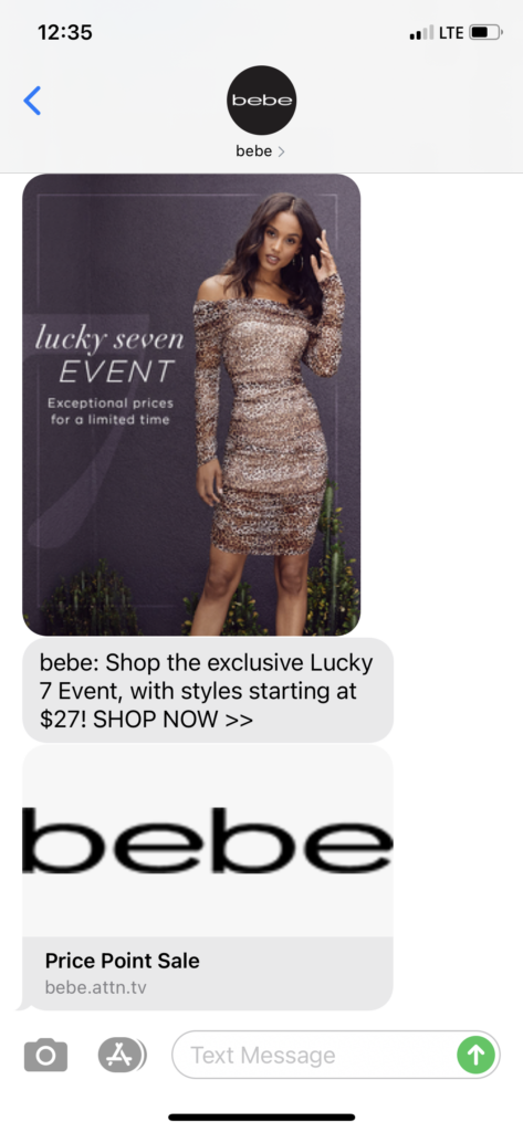 bebe Text Message Marketing Example - 09.24.2020