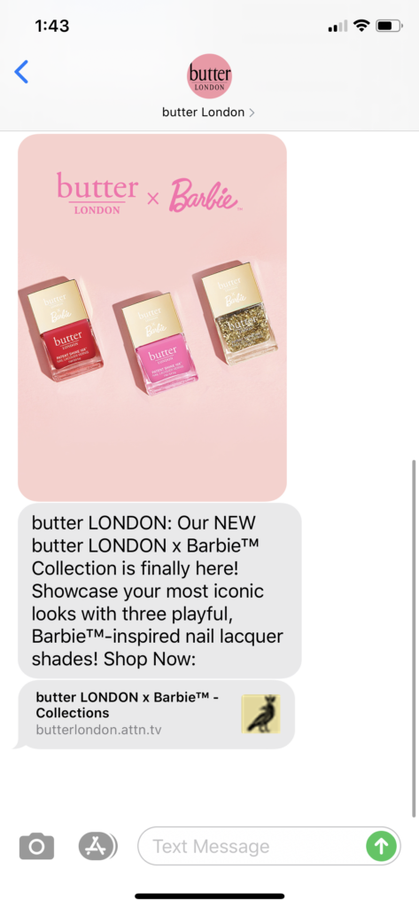 butter London Text Message Marketing Example - 09.02.2020