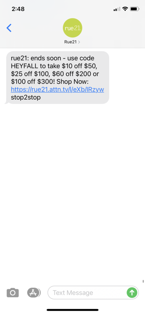 rue21 Text Message Marketing Example - 09.17.2020