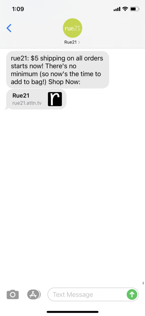 rue21 Text Message Marketing Example - 09.19.2020
