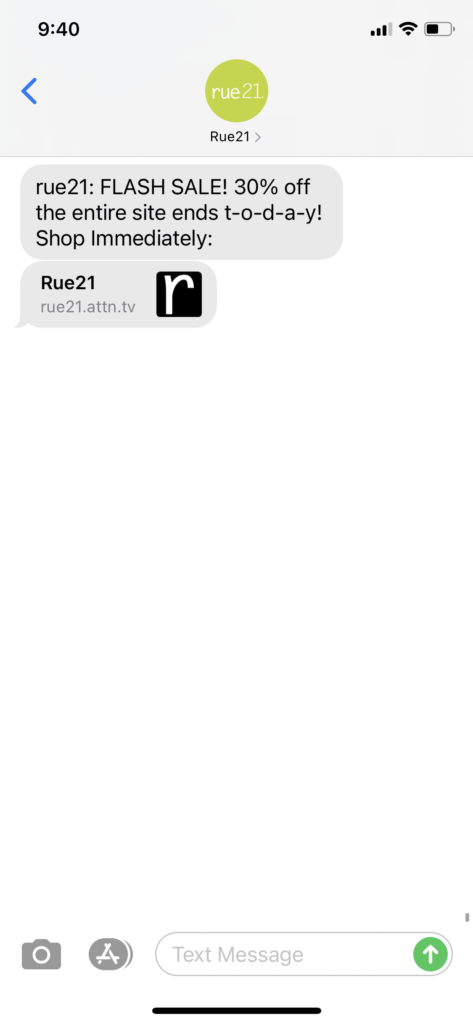 rue21 Text Message Marketing Example - 09.27.2020