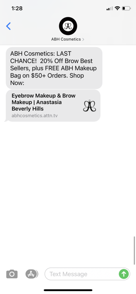 ABH Cosmetics Text Message Marketing Example - 9.11.2020
