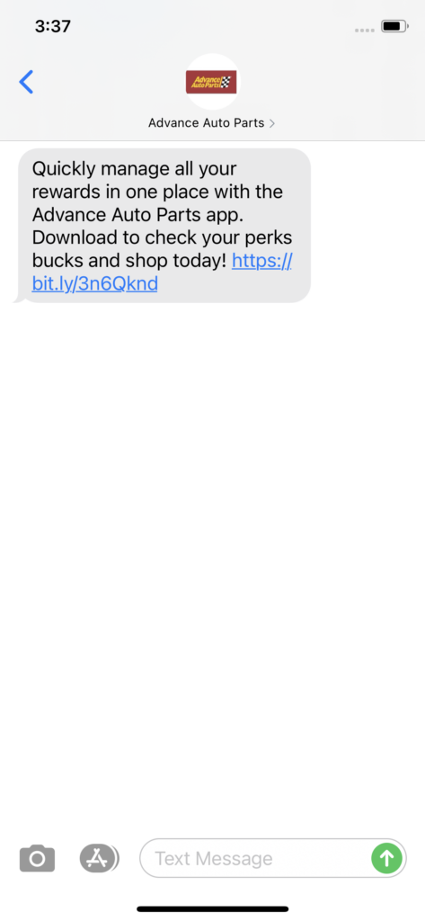 Advanced Auto Parts Text Message Marketing Example - 10.16.2020
