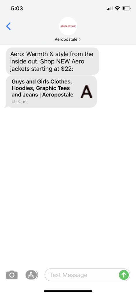 Aeropostale Text Message Marketing Example - 10.27.2020
