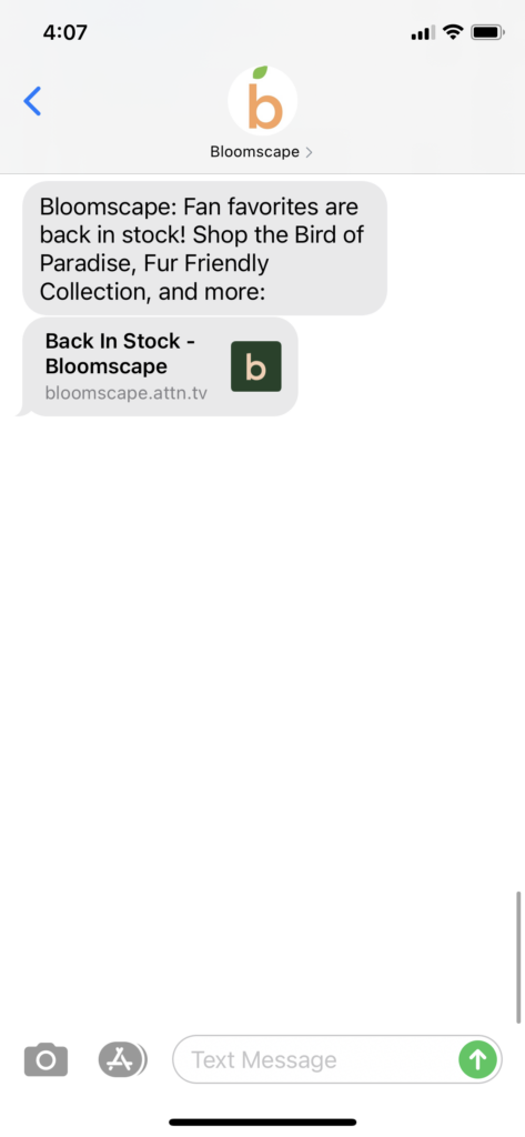 Bloomscape Text Message Marketing Example - 09.29.2020.png