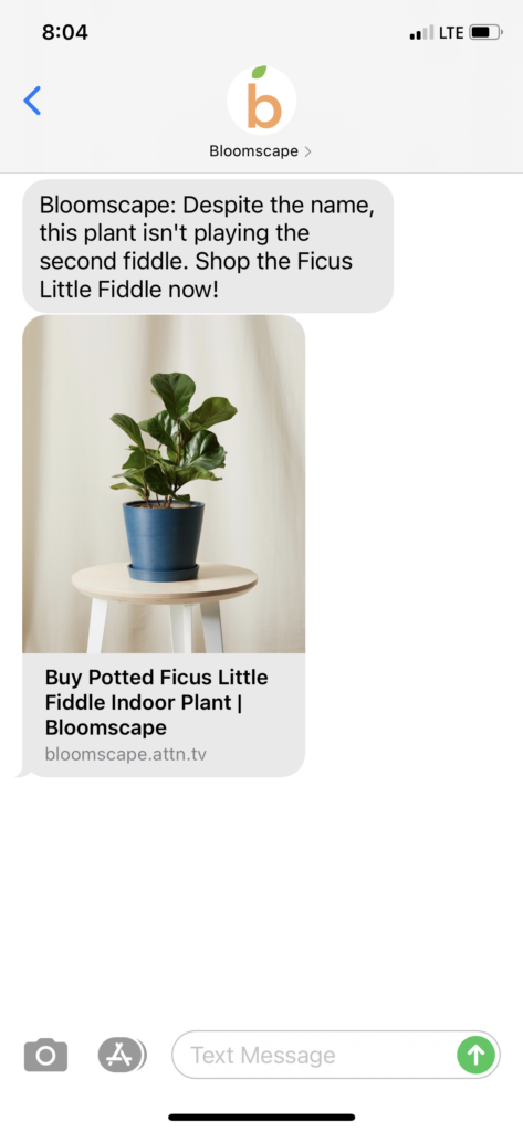 Bloomscape Text Message Marketing Example - 10.22.2020