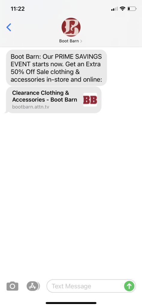 Boot Barn Text Message Marketing Example - 10.09.2020
