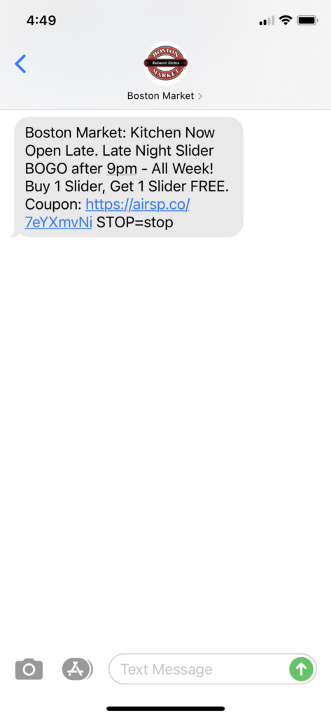 Boston Market Text Message Marketing Example - 10.26.2020