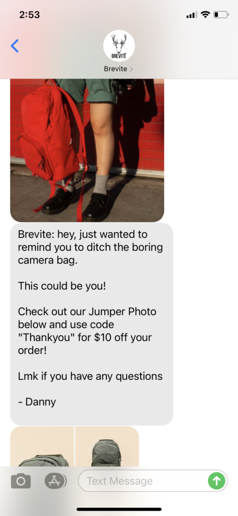 Brevite Text Message Marketing Example - 10.08.2020