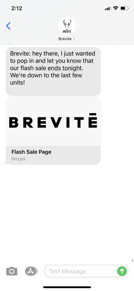 Brevite Text Message Marketing Example - 10.14.2020