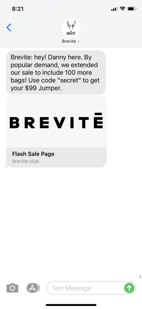 Brevite Text Message Marketing Example - 10.15.2020