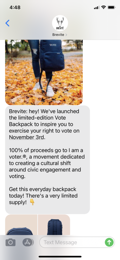 Brevite Text Message Marketing Example - 10.26.2020