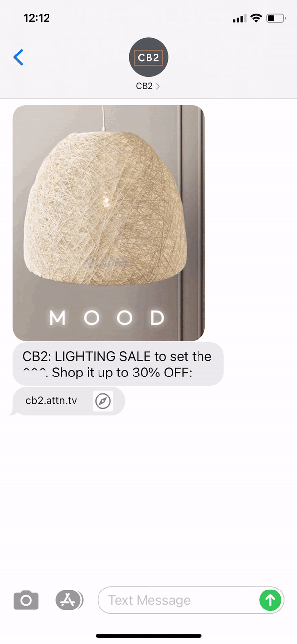 CB2 Text Message Marketing Example - 10.03.2020