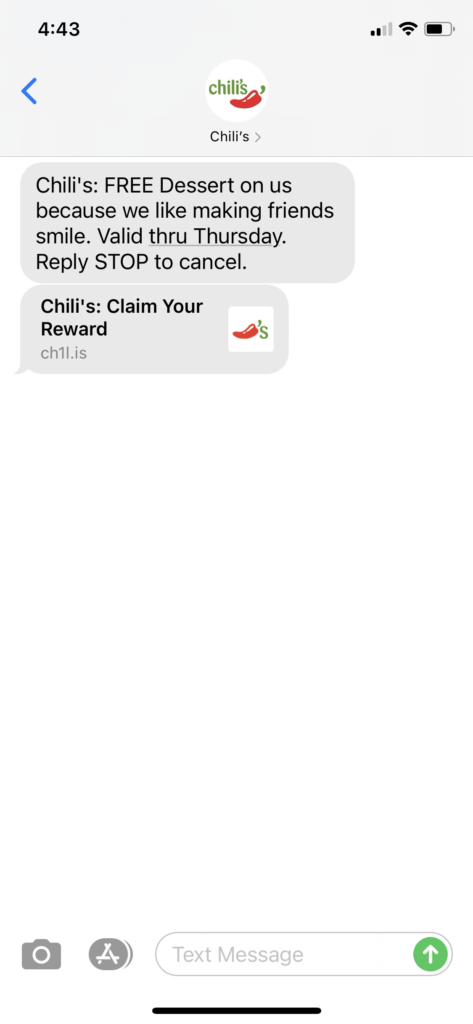 CHili's Text Message Marketing Example - 10.05.2020