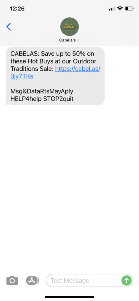 Cabelas Text Message Marketing Example - 10.02.2020.png
