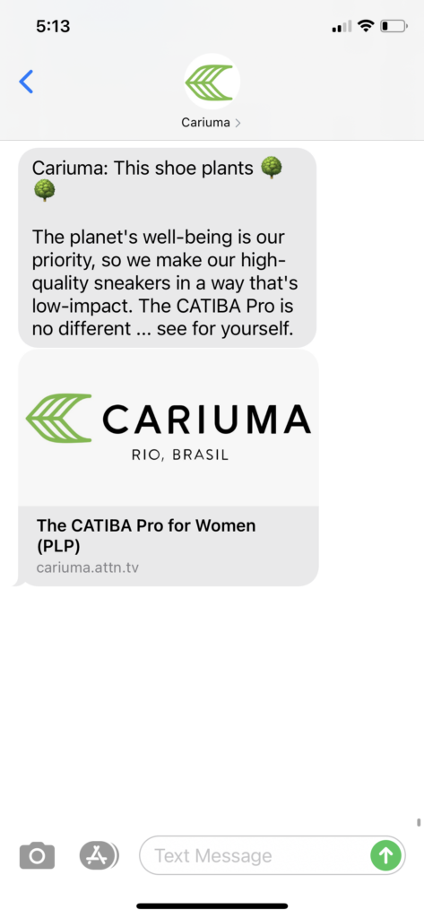 Cariuma Text Message Marketing Example - 10.23.2020