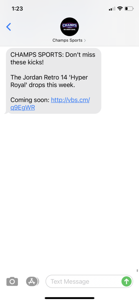 Champs Sports Text Message Marketing Example - 9.15.2020.PNG
