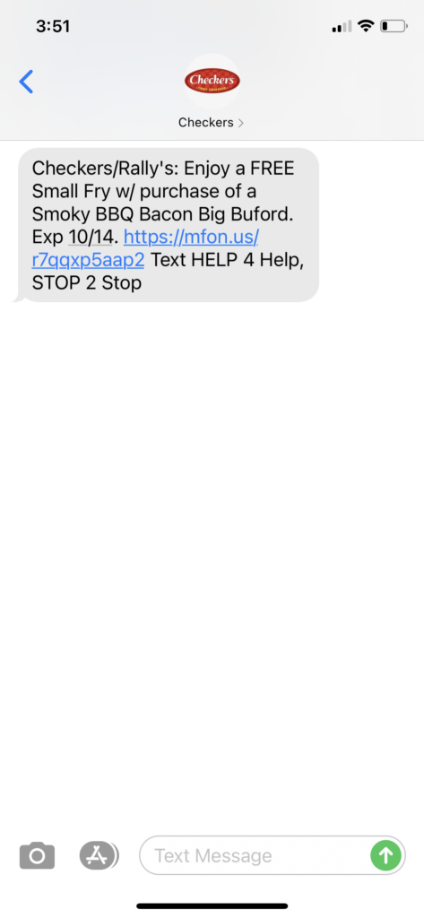 Checkers Text Message Marketing Example - 10.07.2020