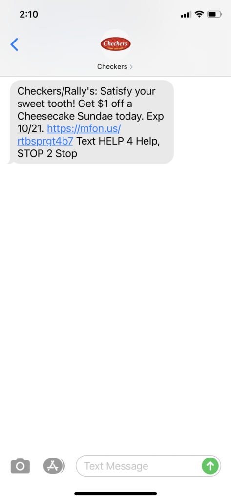 Checkers Text Message Marketing Example - 10.14.2020