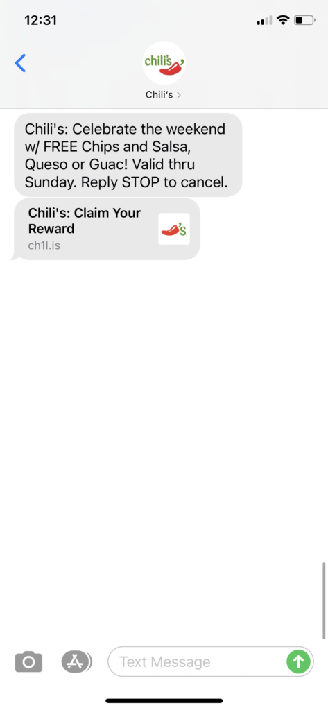 Chili's Text Message Marketing Example - 10.02.2020