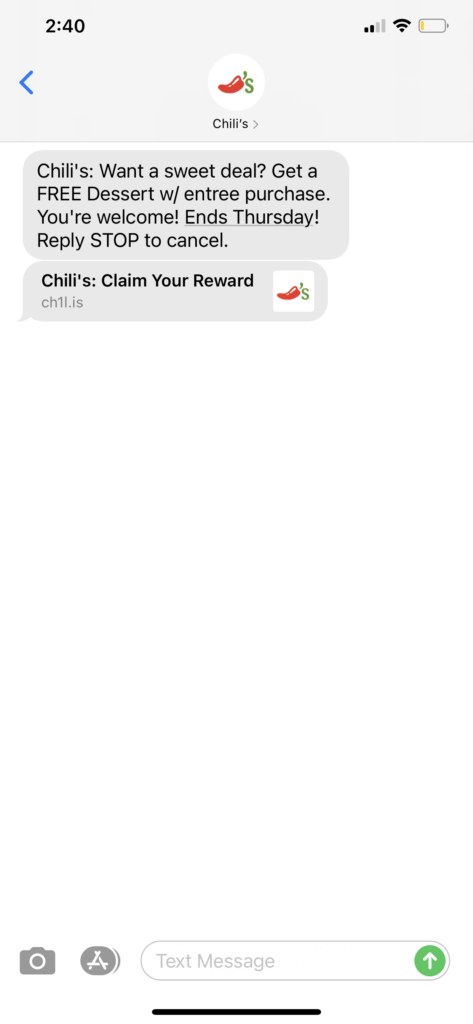 Chili's Text Message Marketing Example - 10.12.2020