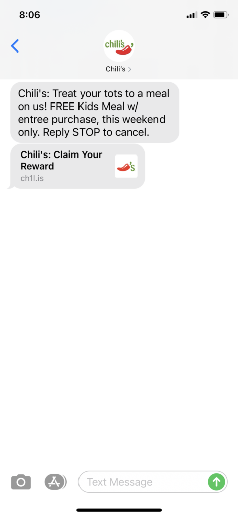 Chilis Text Message Marketing Example - 10.16.2020