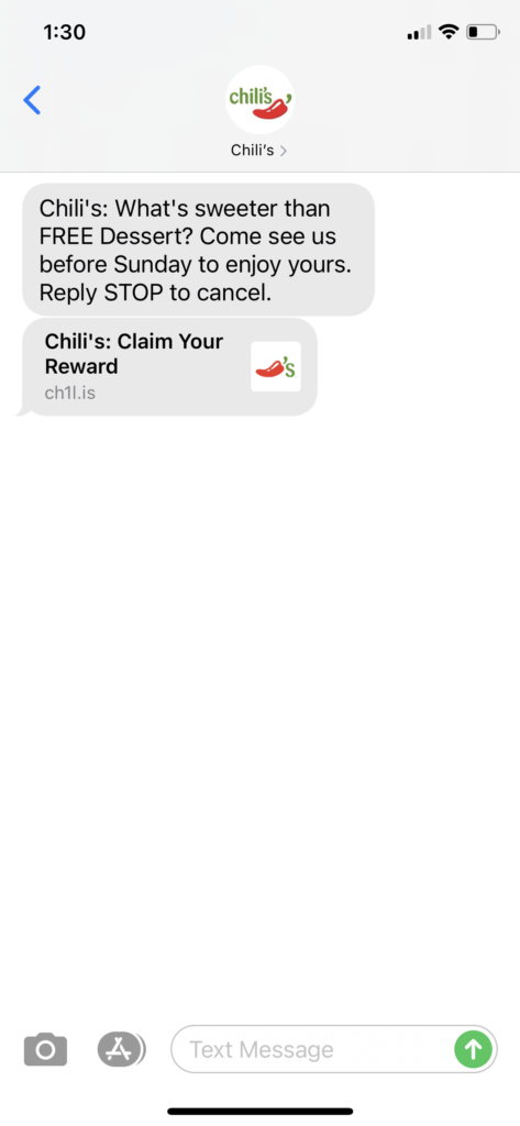 Chili's Text Message Marketing Example - 9.11.2020
