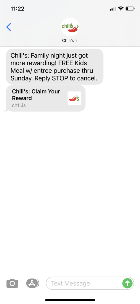 Chili's Text Message Marketing Example2 - 10.09.2020